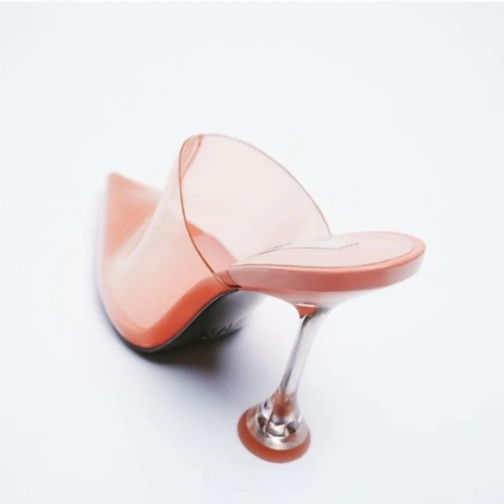 NWT ZARA HEELS CORAIL VINYL MULES POINTED TOE TRANSPARENT REF. 3838/810 - Picture 3 of 8